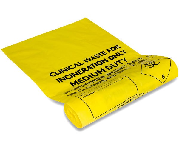Clinical Waste Bags - Yellow  Medium Duty (Roll 50)